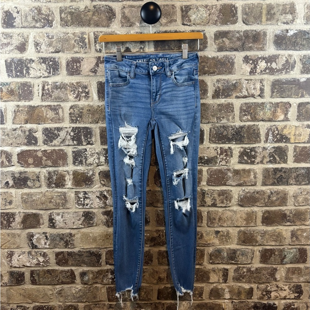 American Eagle Destructed Denim Jegging Skinny Womens/ Juniors Size 0 regular